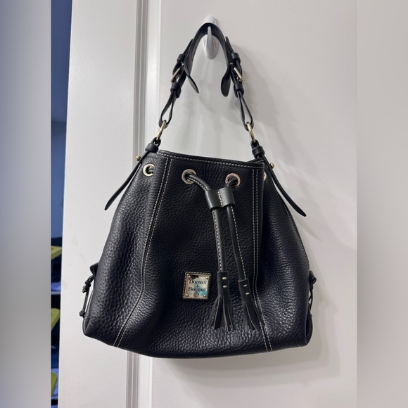Dooney & Bourke Handbags - Dooney & Bourke Black Pebbled Leather Hobo Drawstring Bag
